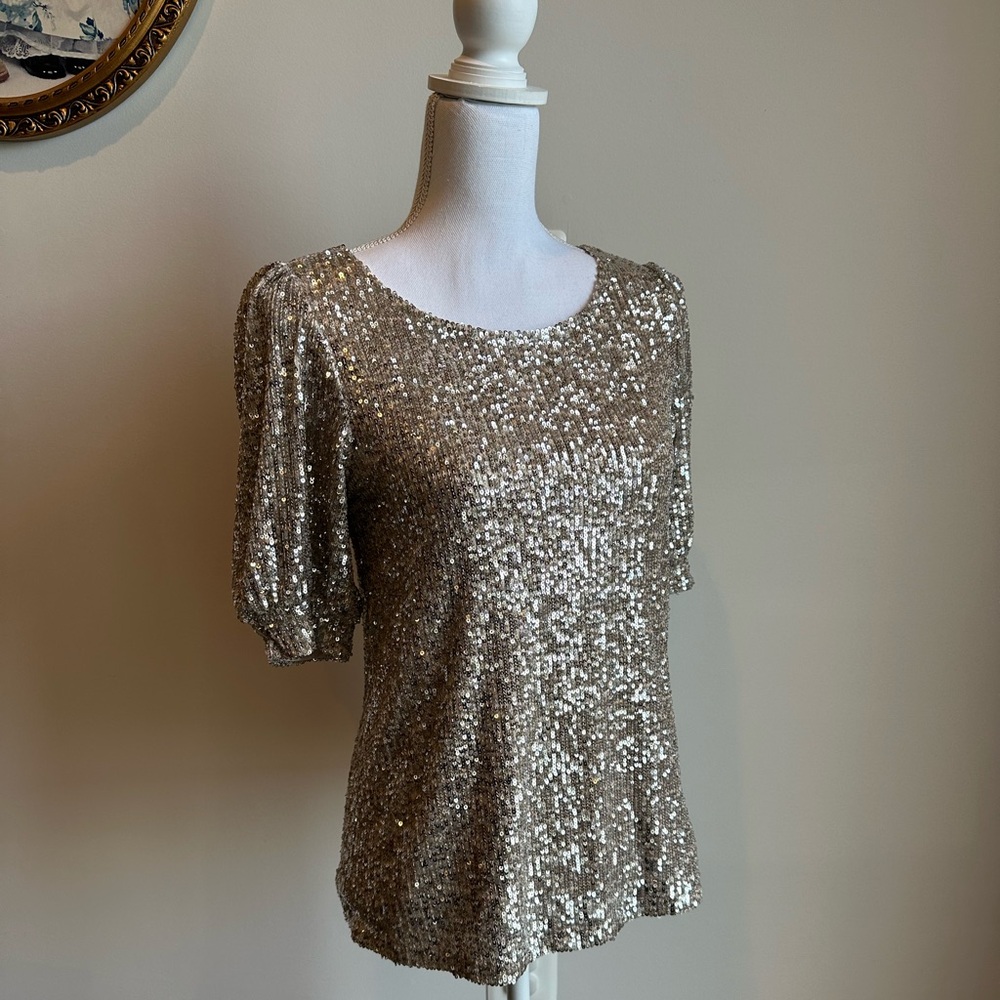 NWT Cable & Gauge Silver Sequin Top Small - Picture 2 of 7